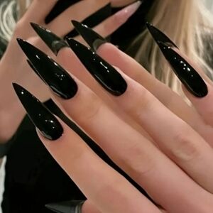 Glossy Black Extra Long Stiletto Press On Nails Fake Nails